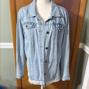 One 5 one Blue Denim Jacket with Pearl Accents size M